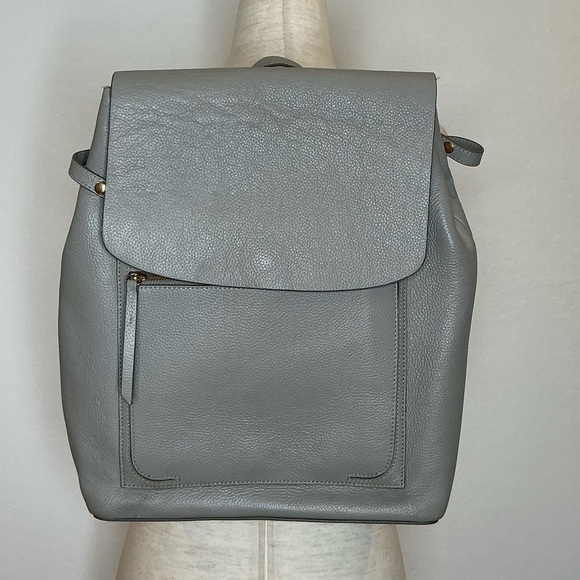 Elegant Pebble Grain Leather Backpack Midsize in Grey main image 8